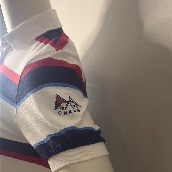 Chaps Red and Blue Polo Shirt Classic Striped Design - Picture 10 of 14